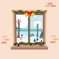Christmas window. Winter view from the window. vector
