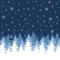 Winter forest with snow and snowflakes. vector