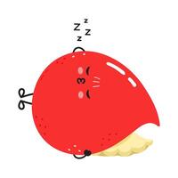 Cute sleeping Blood drop character with a whimsical design. hand drawn cartoon kawaii character illustration icon. Isolated on white background. Blood drop sleeping character vector