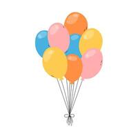 Cute colorful balloons bunch isolated illustration. Different decorative hand drawn elements for Birthday, party, event and other celebration designs. Various festive inflated balloons tied up. vector