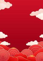 Chinese style red celebrates poster the New Year with waves and moire background vector