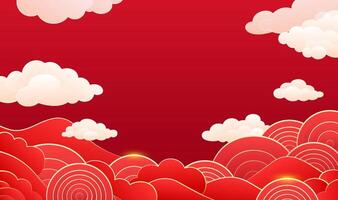 Chinese style red celebrates the New Year with waves and moire background vector