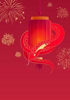 Chinese New Year poster of the Year of the Snake Red snake wrapped around a red lantern vector