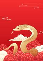 Chinese New Year of the Snake poster gold snake on a red background vector