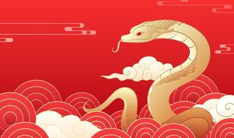 Chinese New Year of the Snake illustration gold snake on a red background vector