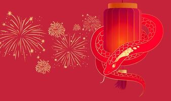 Chinese New Year Illustration of the Year of the Snake Red snake wrapped around a red lantern vector
