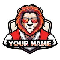 lion mascot with sunglasses and name on a white background vector