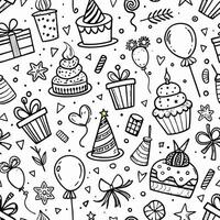 seamless birthday party pattern with doodles vector