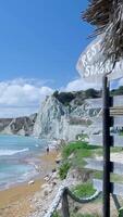 A beach with a sign that says resto sangun video