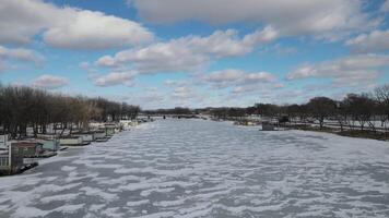 A frozen lake with snow and ice on it video