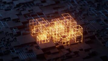 Technology circuit board and glowing lines, 3d rendering. video
