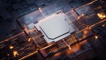 Technology circuit board and core, 3d rendering. video