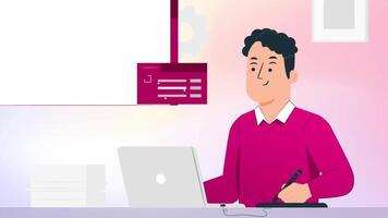 Man Working on Laptop Animation video