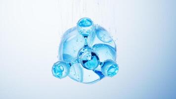 Transparent blue molecule and water bubbles underwater, 3d rendering. video