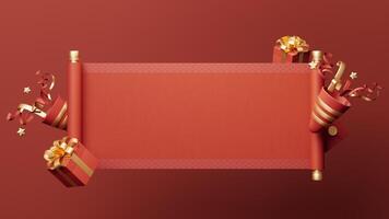 Chinese ancient red reel banner and festive elements, 3d rendering. video