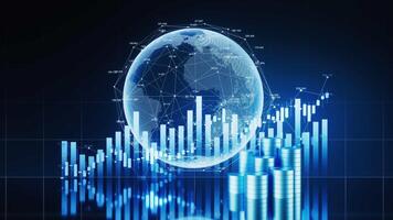 Statistical graph and virtual Earth with finance concept, 3d rendering. video