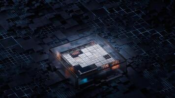Technology circuit board and core, 3d rendering. video