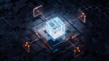 Technology circuit board and core, 3d rendering. video