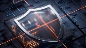 Shield with technological circuit background, 3d rendering. video