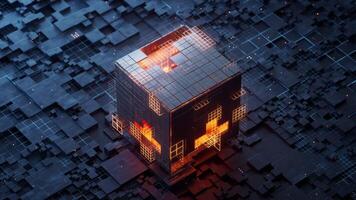 Technology circuit board and core, 3d rendering. video