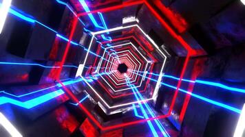Red and White and Blue Hexagonal Sci-Fi Tunnel With Neon Lights Background VJ Loop l 4K video