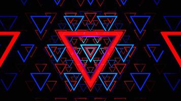 vermelho e azul néon triângulo dimensão fundo vj ciclo dentro 4k video