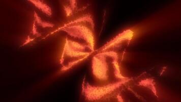 Fiery abstract spiral shape with vibrant orange and red textures on a black background, resembling a burning pattern or energy flow background video