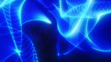 Abstract neon blue light waves on a dark background, creating a dynamic and futuristic energy flow. Ideal for backgrounds video