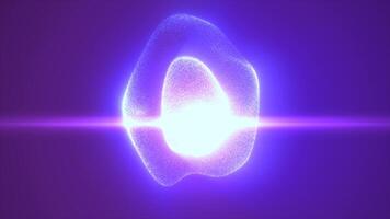 Glowing purple particles creating a floating sphere shape with intense light at its core, set against a deep violet background video