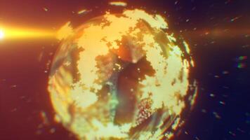 A vibrant digital depiction of Earth with pixelated textures in warm orange hues, symbolizing a futuristic and high-tech global concept background video