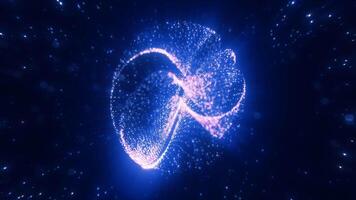Bright blue sphere with a cosmic texture, floating against a dark background, suggesting a celestial body or energy source in deep space video