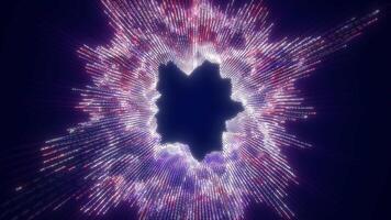 Vibrant abstract data visualization in purple hues, showcasing a radial burst of luminous light particles against a dark background video
