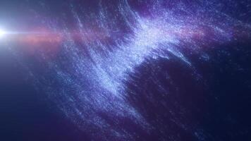 A light burst creating an abstract swirl of blue color with bright digital points and a dark center video