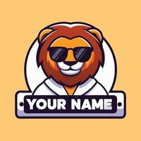 lion with sunglasses and name on a yellow background vector