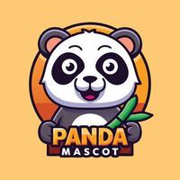 panda mascot with a bamboo stick in its hand vector