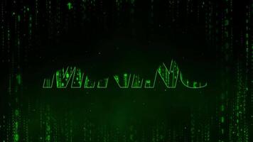Green word Mining with Bitcoin matrix rain and green matrix background shows cryptocurrency mining and digital currencies as futuristic technology for block chain and criminals or safe crypto currency video