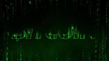 Green word Bitcoin with Bitcoin matrix rain is green matrix background shows cryptocurrency mining and digital currencies as futuristic technology for block chain and criminals or safe crypto currency video