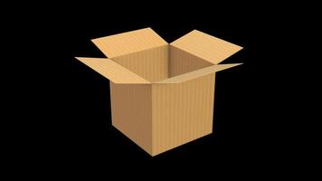 Cardboard Box Rotating on a Transparent Background. Seamless Loop. Carton 3D. 4K video