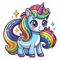 a cartoon unicorn with rainbow hair vector