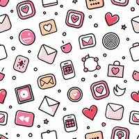 seamless pattern with icons of social media and love vector