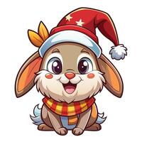 cute cartoon rabbit wearing a christmas hat and scarf vector