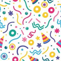 a colorful party pattern with confetti, streamers and other items vector
