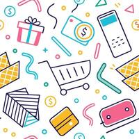 shopping seamless pattern with colorful objects vector