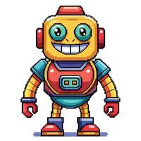 pixel robot with red and yellow clothes vector