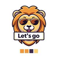 a lion with sunglasses and the words let's go vector