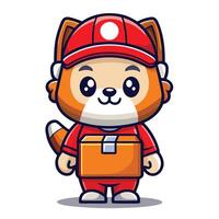 a cartoon fox in a red hat and red uniform holding a box vector