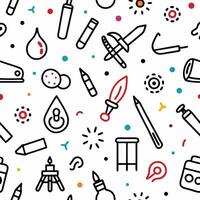 seamless pattern with various objects and tools vector