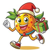christmas orange cartoon character running with gift illustration vector