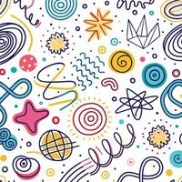 seamless pattern with colorful doodles and shapes vector