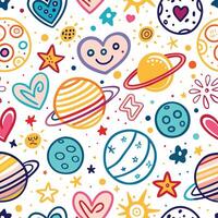 seamless pattern with planets, hearts and stars vector